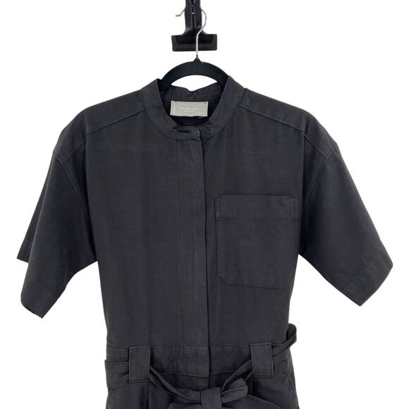 Everlane The Fatigue Jumpsuit Short Sleeve Crop Belted Cotton Linen Black Size 0 - Picture 3 of 11